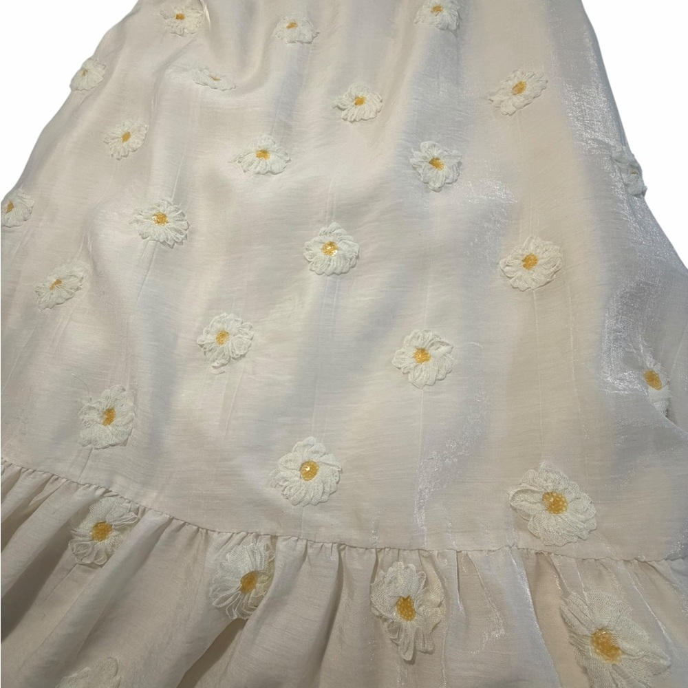 Storia Cream Floral Eyelet Maxi Dress with Bow Front Ruffle Straps Lrg - Picture 7 of 13